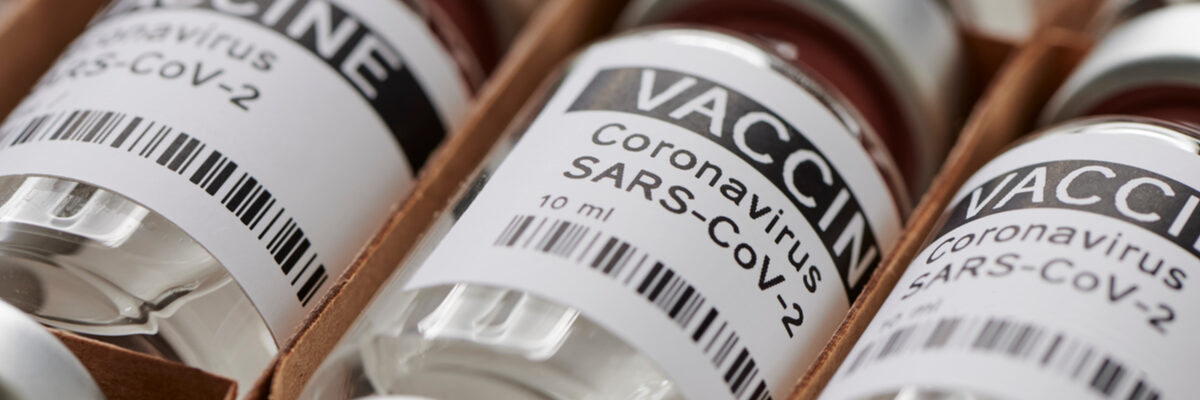 Medical vials with “vaccine” label